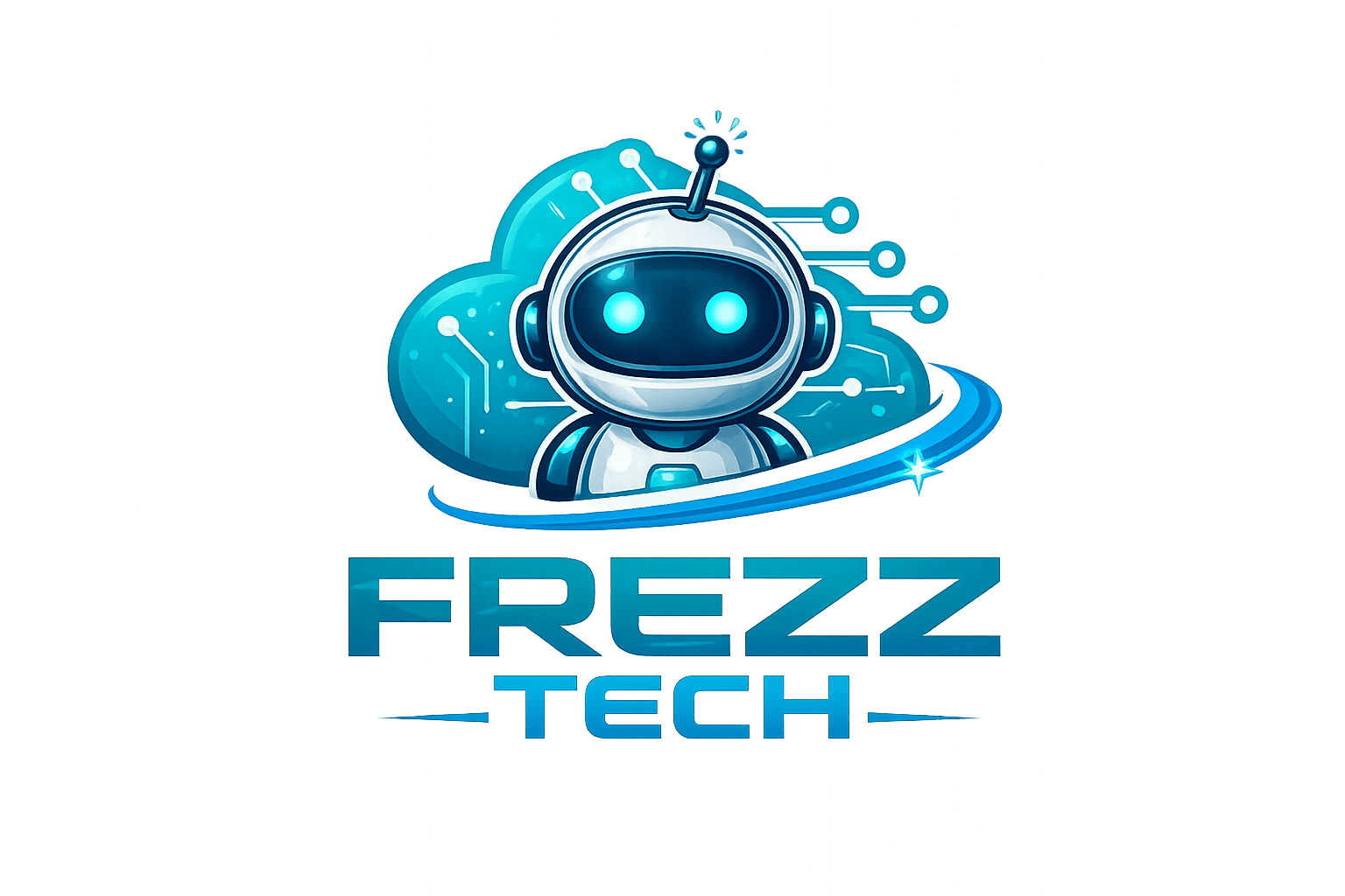 Frezz Tech logo with a futuristic AI robot and cloud circuitry, representing artificial intelligence, Microsoft Copilot, Azure AI, and cloud innovation.